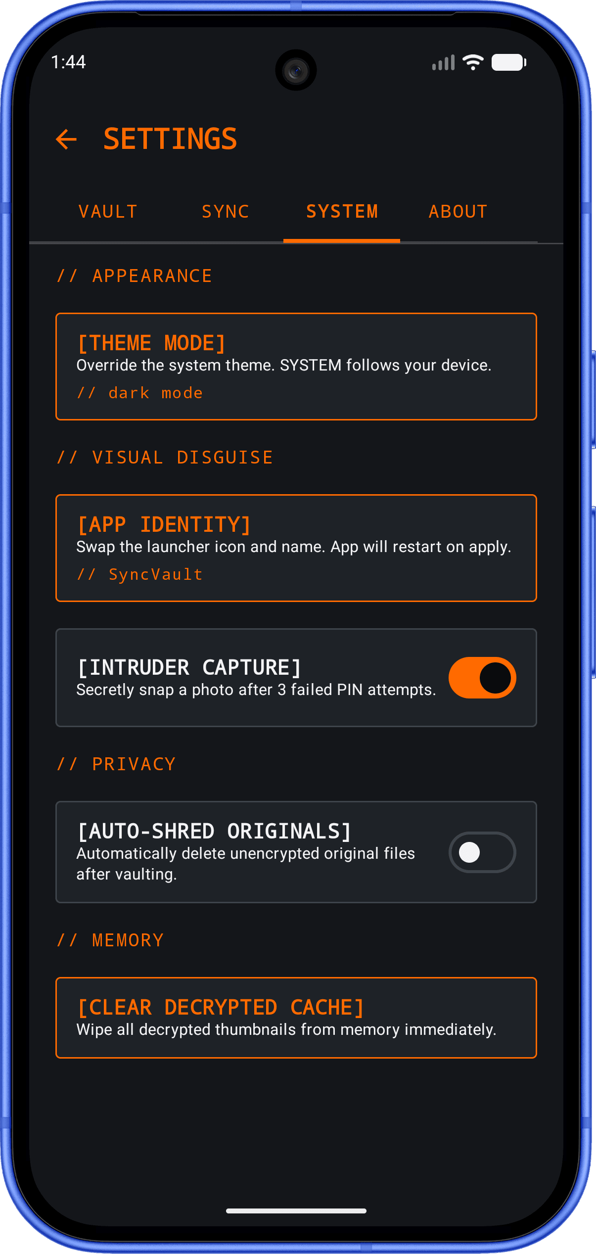 SyncVault — System Settings