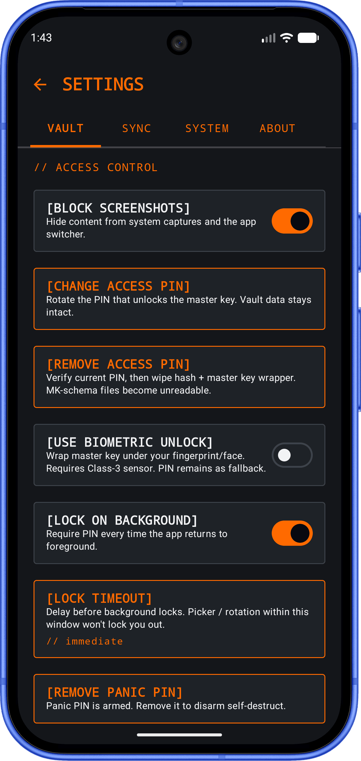 SyncVault — Vault Settings